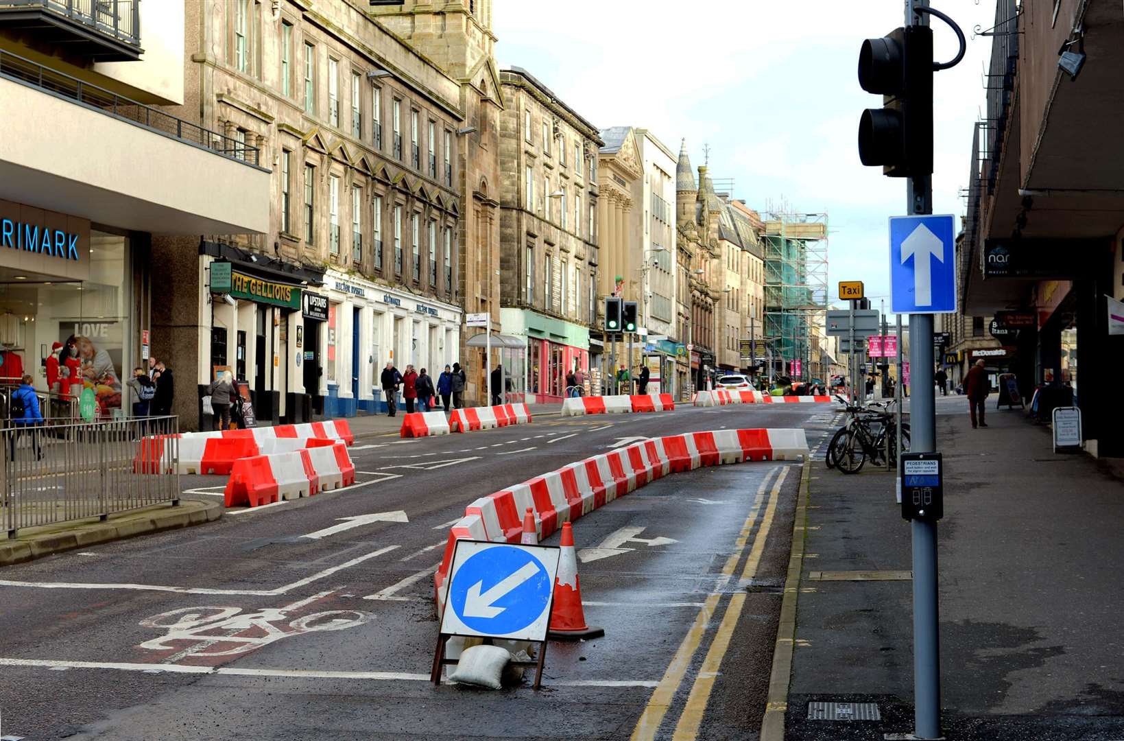 The bollards for the Spaces for People on Bridge Street, Inverness. Picture: James Mackenzie.