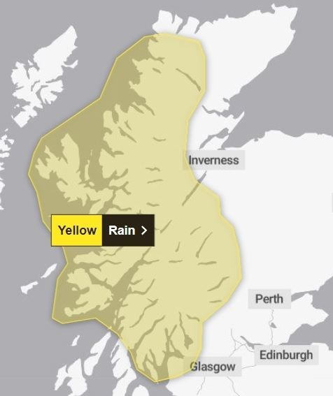 The area covered by the yellow warning for heavy rain. Picture: Met Office.
