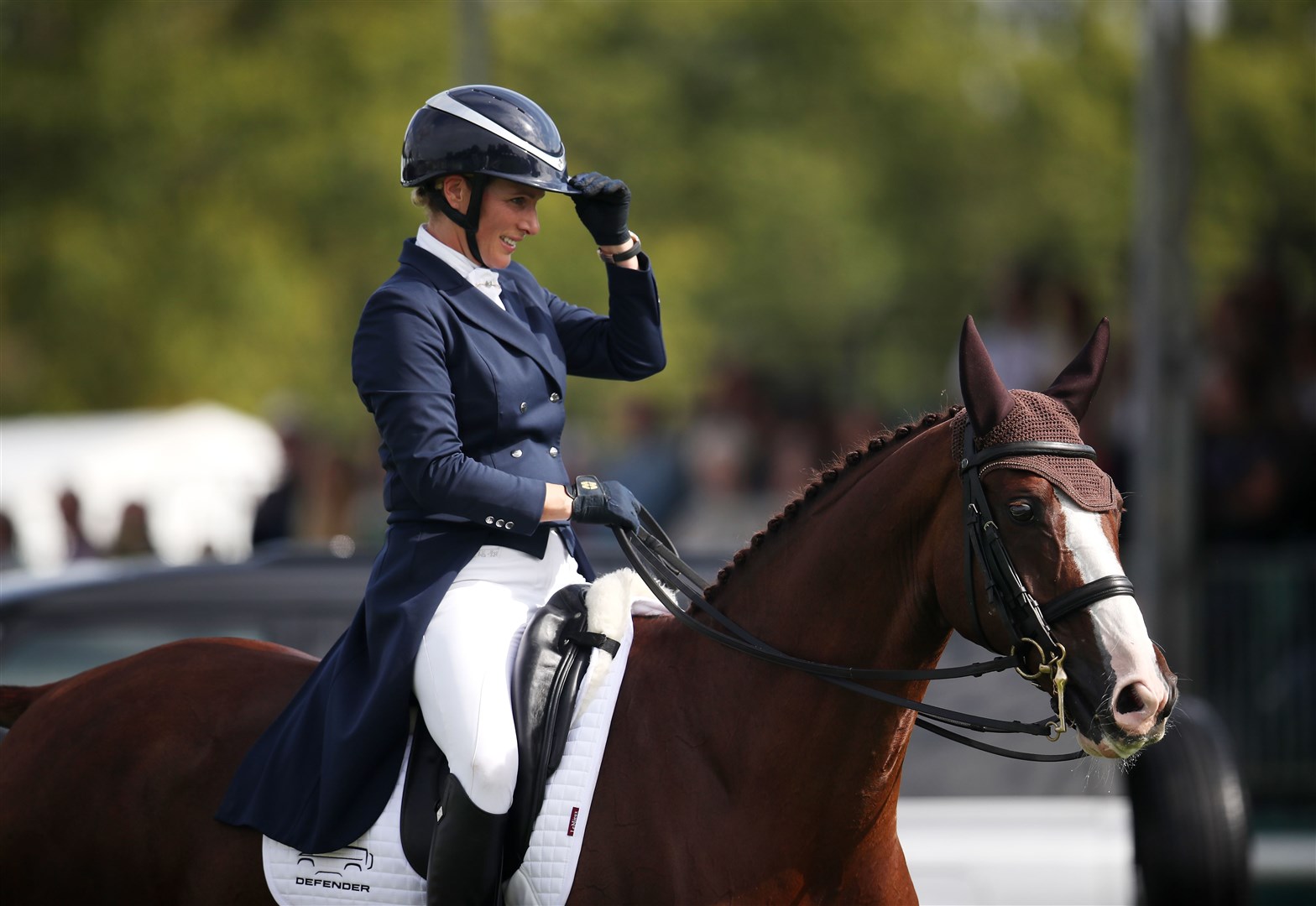Zara Tindall and Class Affair compete in the Dressage on day one of the 2023 Defender Burghley Horse Trials (Simon Marper/PA)