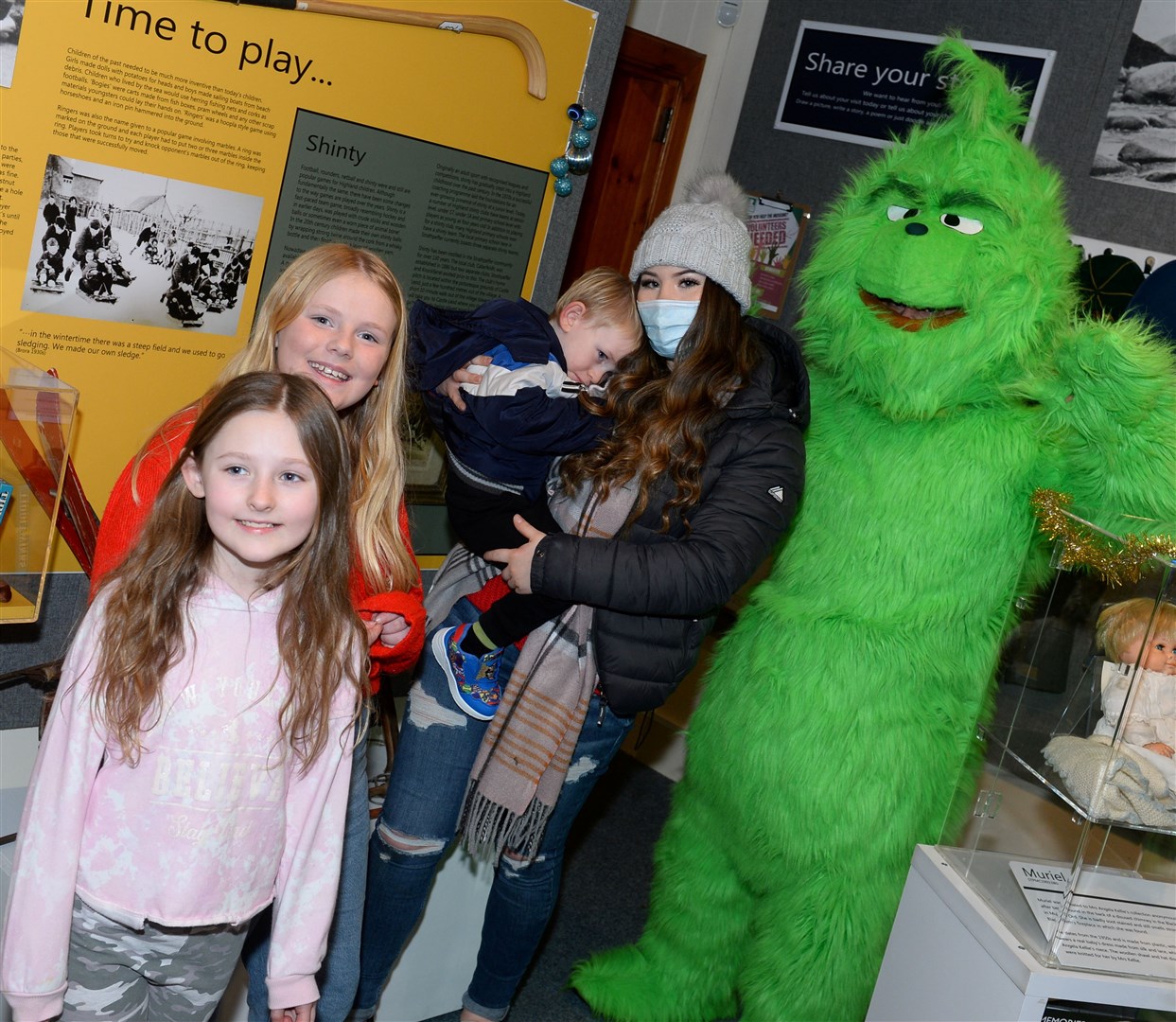Strathpeffer Christmas carnival at Old Railway Station.Katie Stewart, Connie Mackay, Joseph Kinsell and Faith Stewart with the grinch. Picture Gary Anthony.