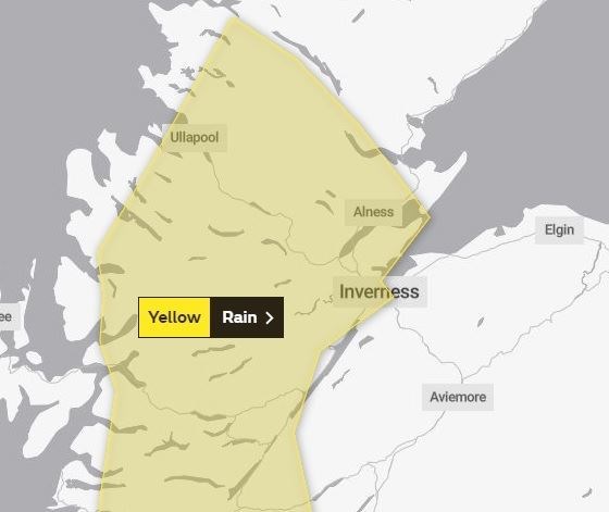 The Met Office warning has been extended to cover most of Ross-shire. Picture: Met Office.