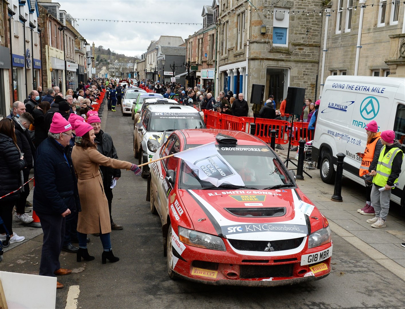 Snowman Rally 2022.Rally parade on Dingwall High Street.Kate Forbes gets the cars moving.Picture Gary Anthony.