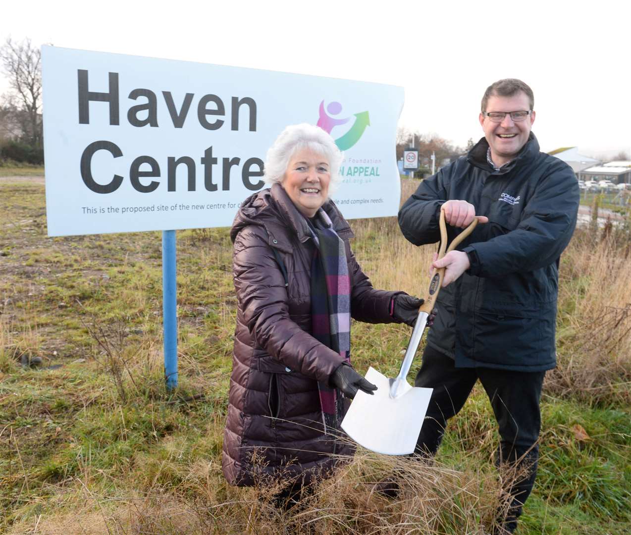 Elsie Normington with Thom MacLeod of Compass Building and Construction Services, who won the contract to build the Haven Centre.