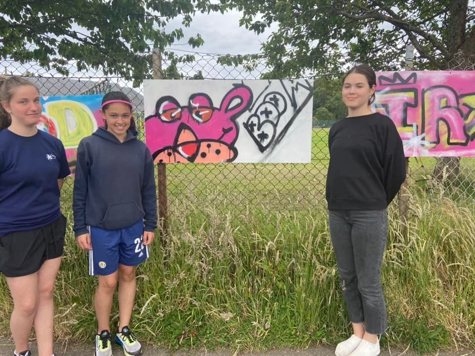 Loreta Vitola, Kelsey Benjamin then Anna Spateruk. The graffiti session in Cromarty resulted in many colourful creations - and lots of fun.