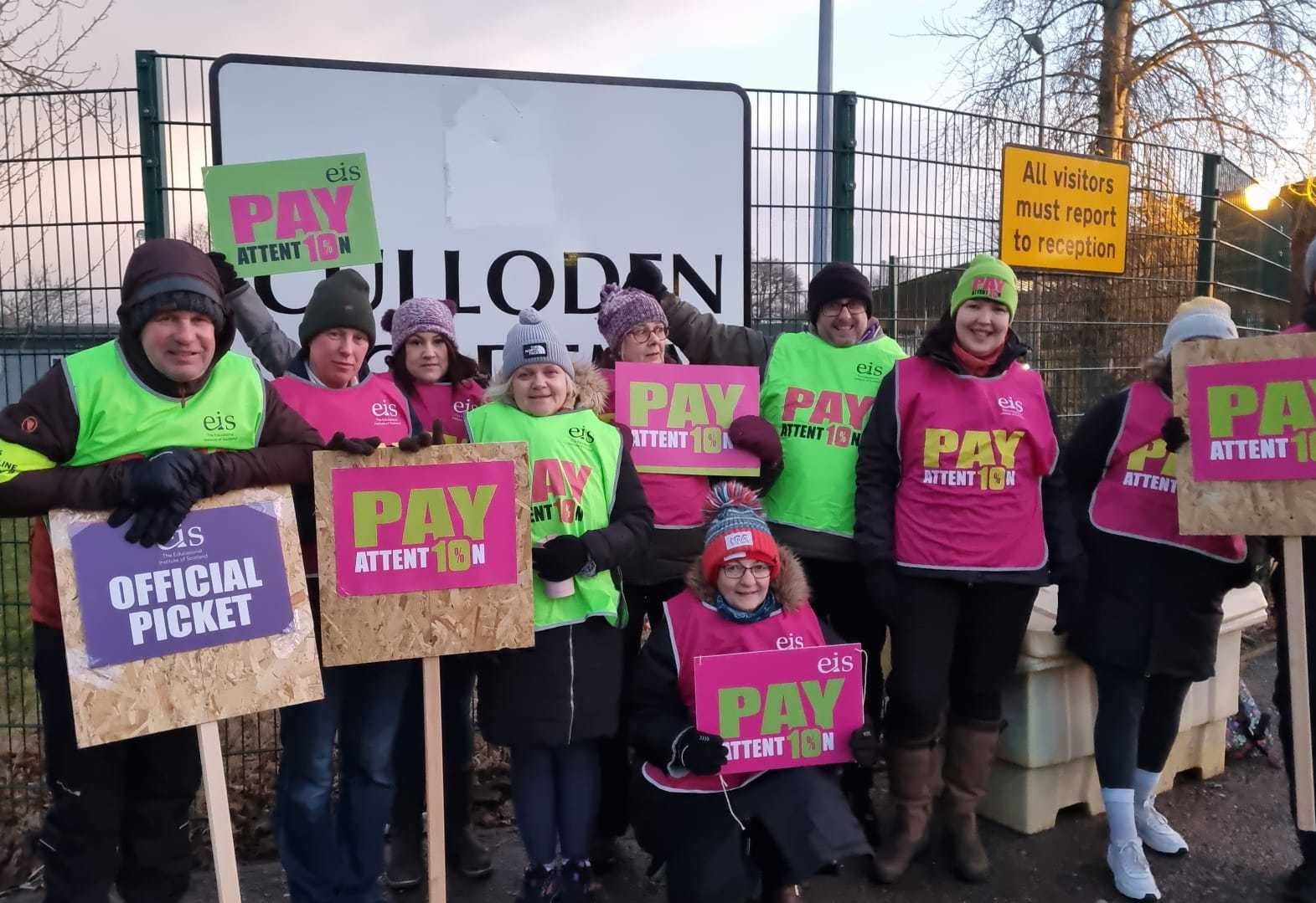 A teachers' picket line in January this year – now support staff are threatening to walk out.