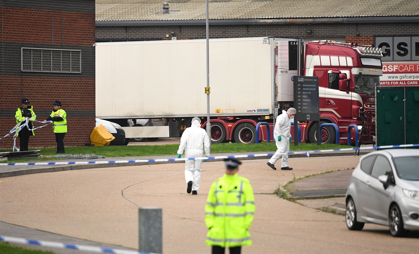 The container lorry where 39 people were found dead in Grays, Essex (Stefan Rousseau/PA)