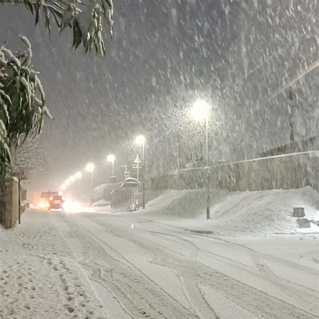 It was all white on the night for Lynn Lonnen who braved the snow for this shot in Dingwall.