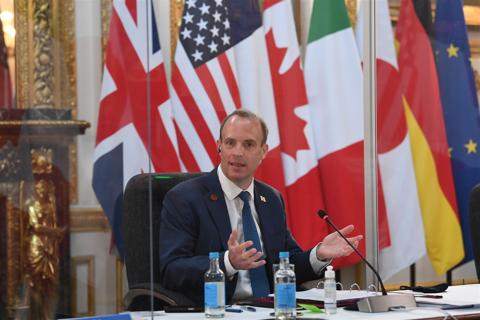 Foreign Secretary Dominic Raab during talks at the G7 meeting at Lancaster House in London (Stefan Rousseau/PA)