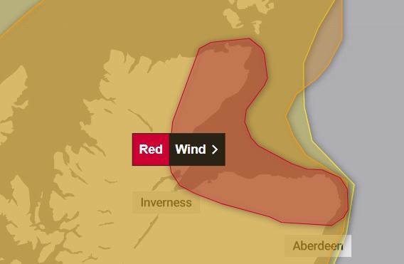 The area covered by the red alert. Picture: Met Office.