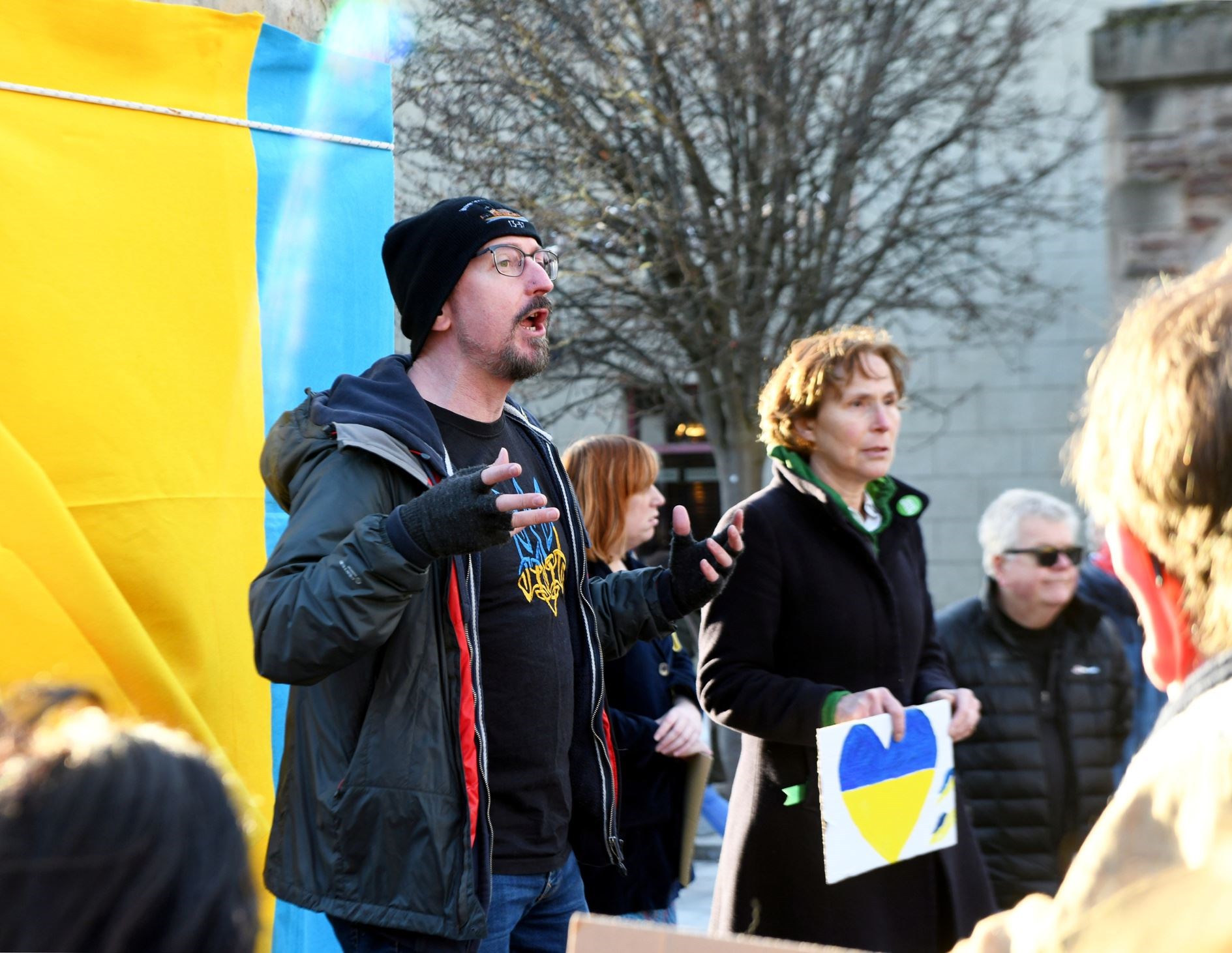 Gavin Roach makes a point during the peaceful protest. Picture: James Mackenzie.