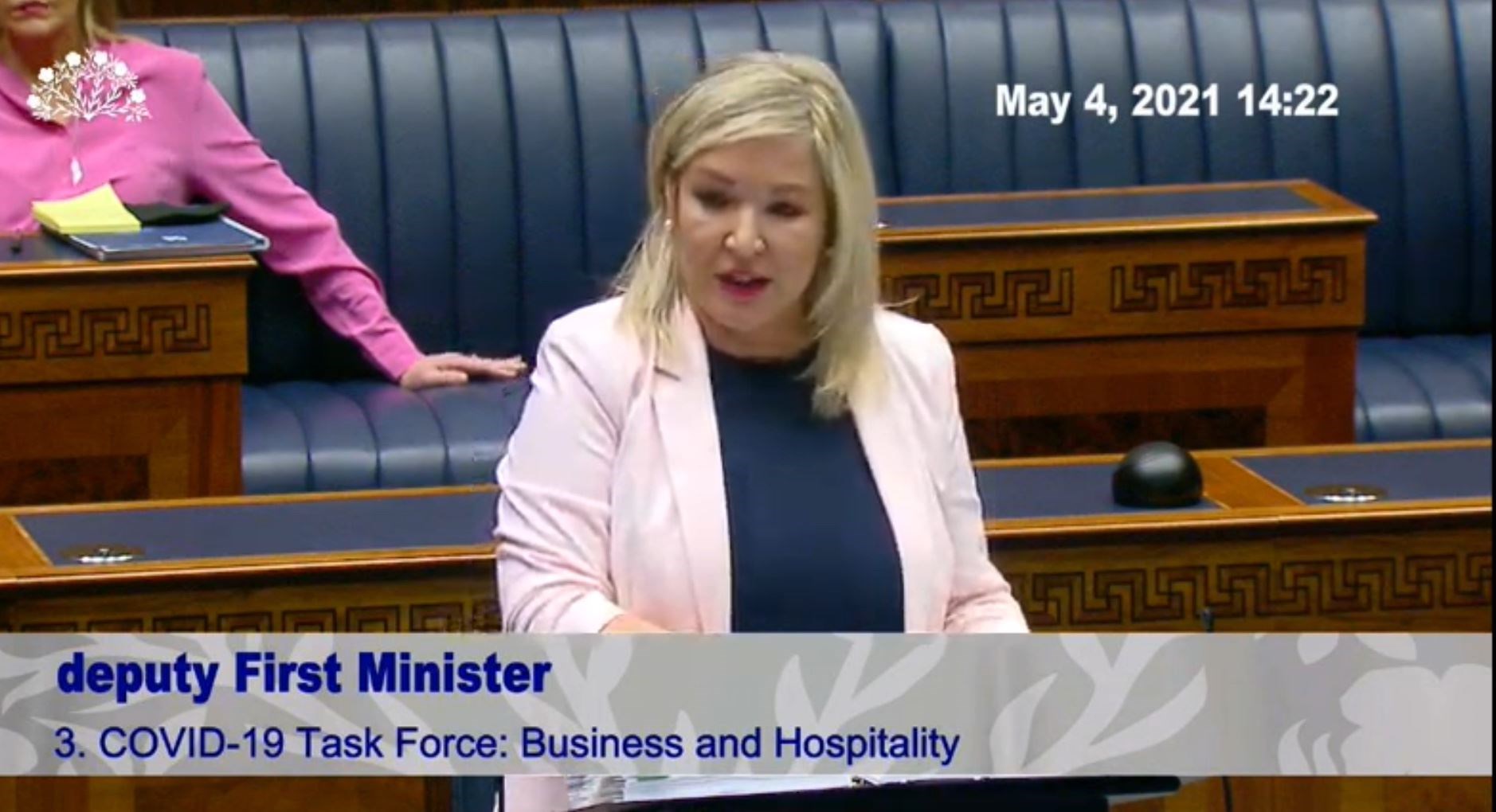 Deputy First Minister Michelle O’Neill answers questions on behalf of the Executive Office in the Stormont Assembly chamber (NI Assembly/PA)