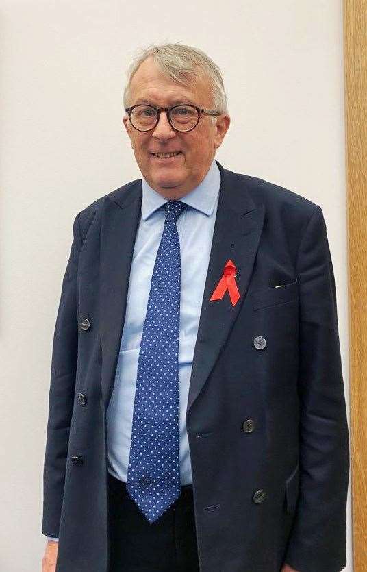 Jamie Stone wearing his red ribbon to mark World Aids Day.