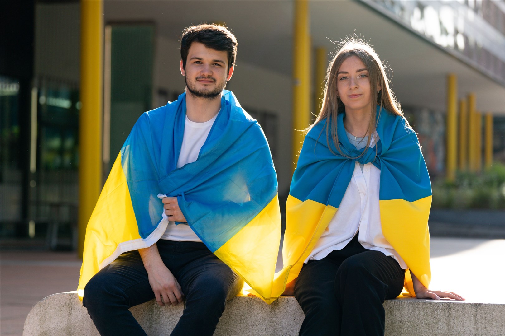 Ukrainian students Pavlo Denysenko and Snizhana Berezhna at Coventry University (Jacob King/PA)