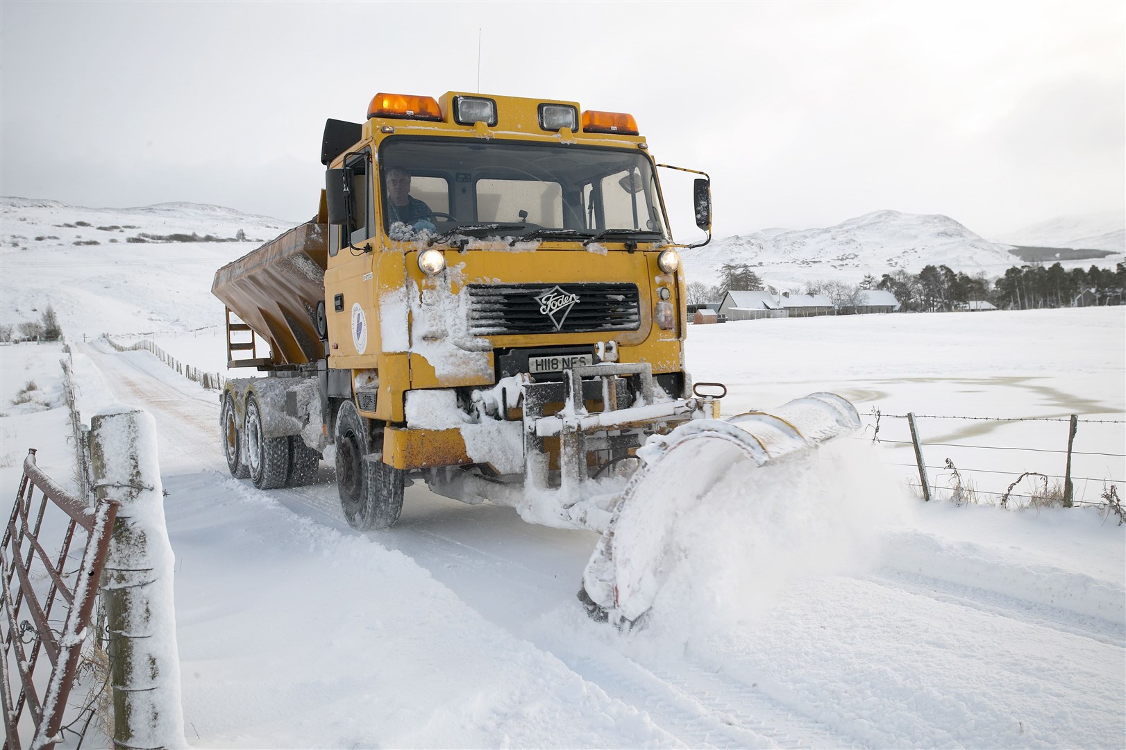 Snow plough in action in The Highlands.