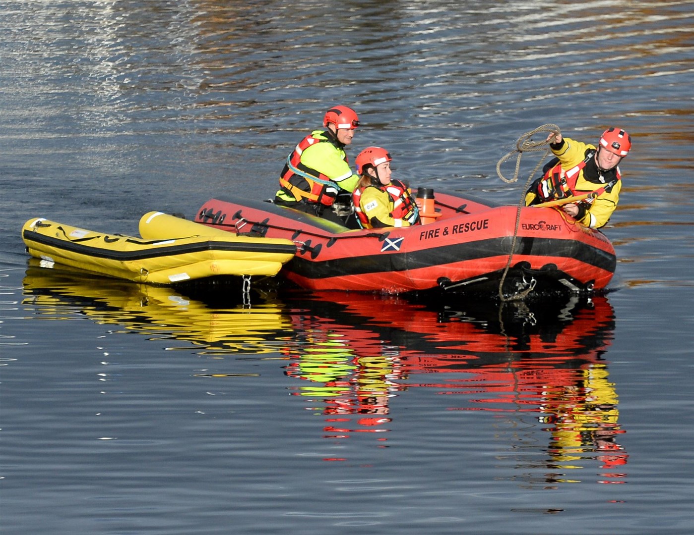 An earlier search for missing man John Mackay by emergency services in the Muirtown Basin and locks.