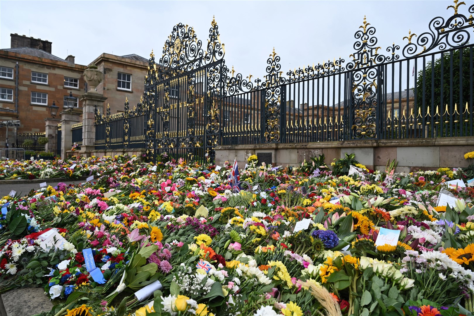 The floral tributes outside Hillsborough Castle (Michael Cooper/PA)
