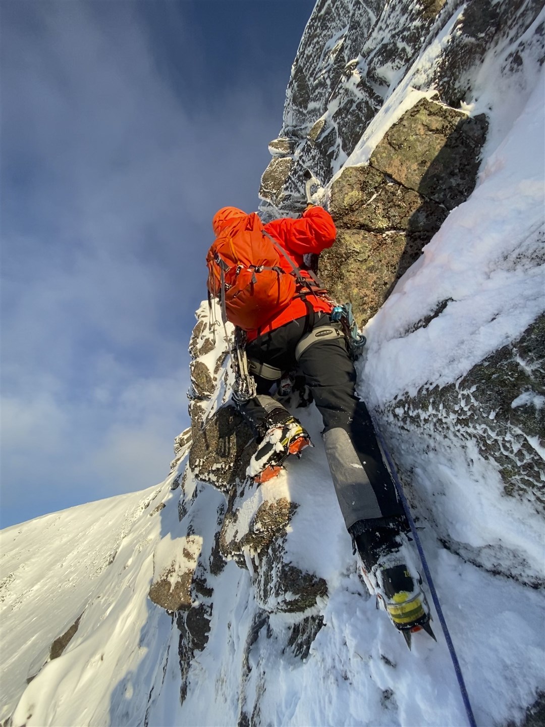 A climber tackles rock and ice on Braeriach. Picture: Simon Richardson