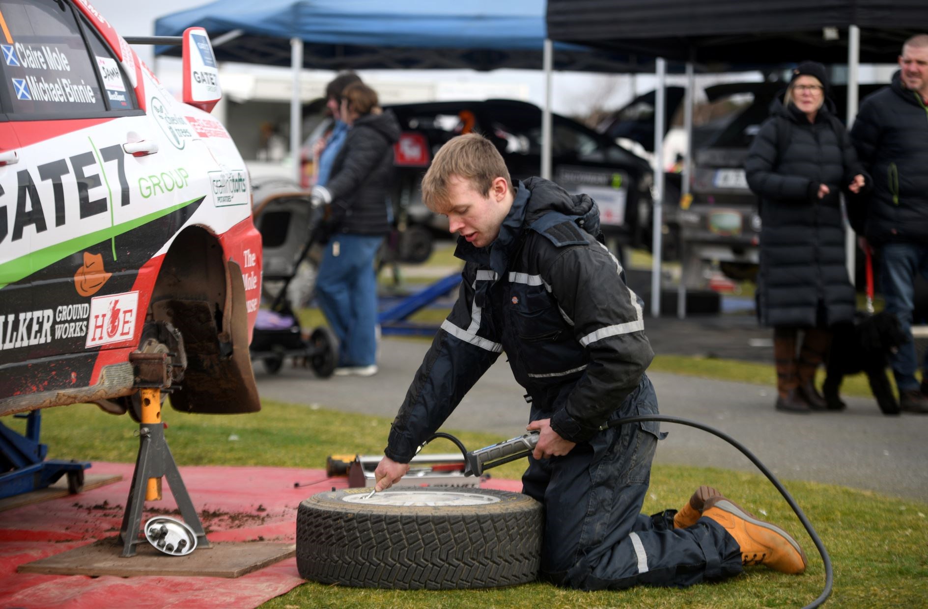 Rally cars getting serviced. Picture: James Mackenzie.