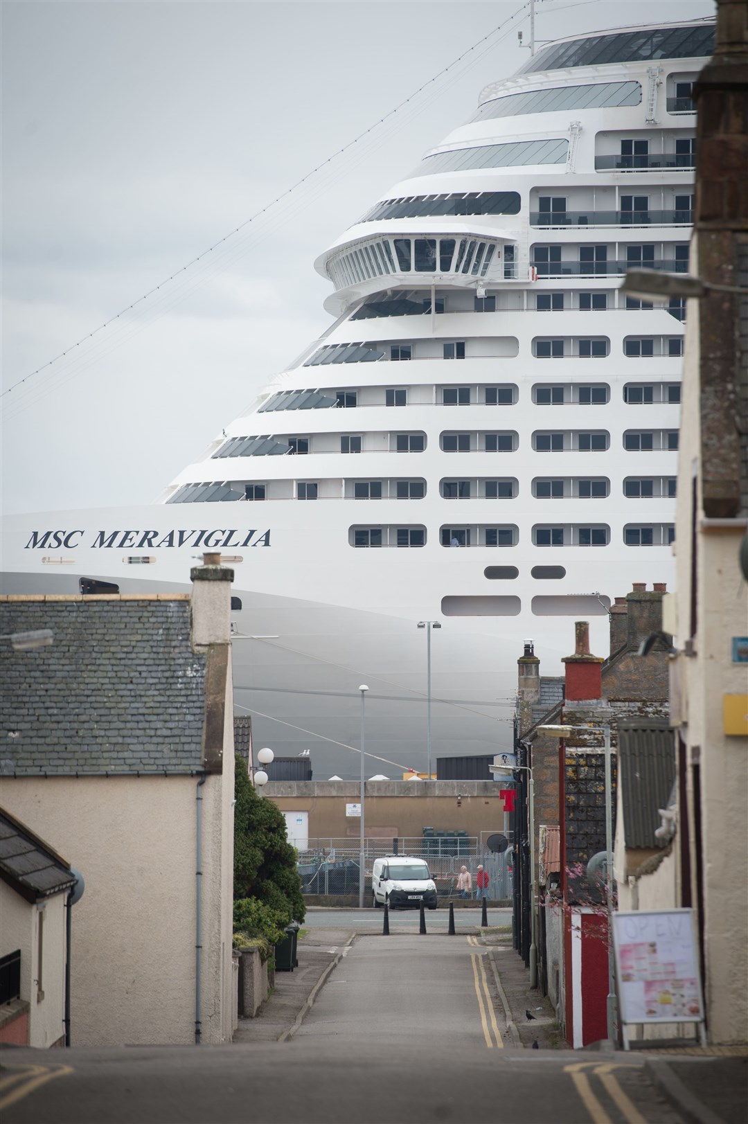 MSC Meraviglia, the biggest ever cruise liner to visit Scottish waters at that time, docked at Invergordon.Many of the hundreds of thousands of passengers alighting there take the train to head to Inverness and other points on the Far North Line. Picture: Callum Mackay.