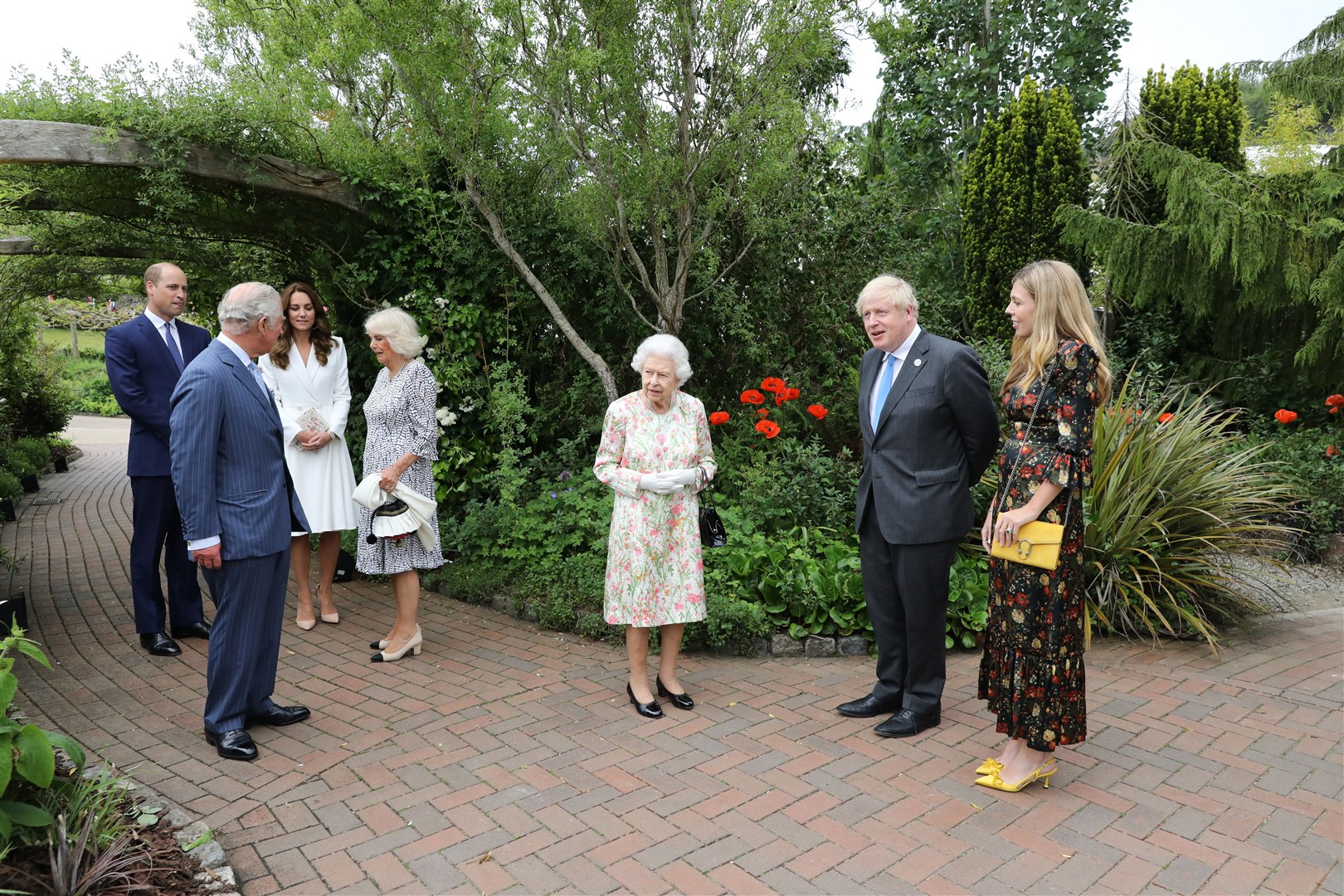 The Queen, the Prince of Wales, the Duchess of Cornwall and the Duke and Duchess of Cambridge attend a reception at the Eden Project with Prime Minister Boris Johnson and wife Carrie during the G7 summit in Cornwall (Jack Hill/The Times/PA)