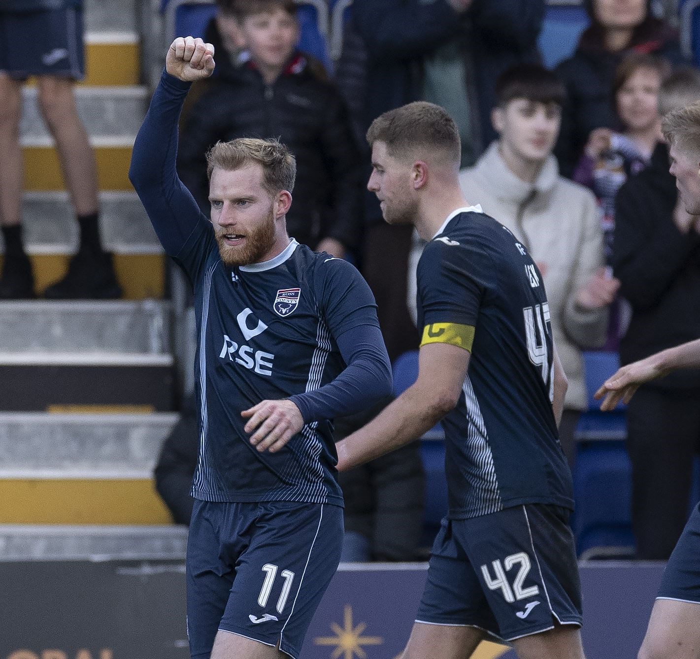 Picture - Ken Macpherson. Ross County(3) v Livingston(2). 24/02/24. Ross County's Josh Sims celebrates after scoring the late winning g goal.