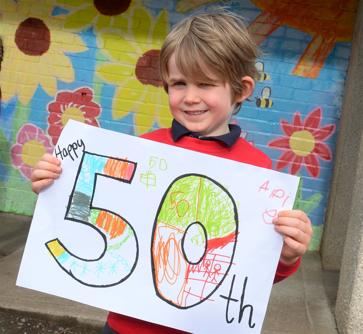 Pupil Alfie Fredricks shares a birthday with Dingwall Primary School. He was six on the day it marked its 50th anniversary. Picture: Gary Anthony..