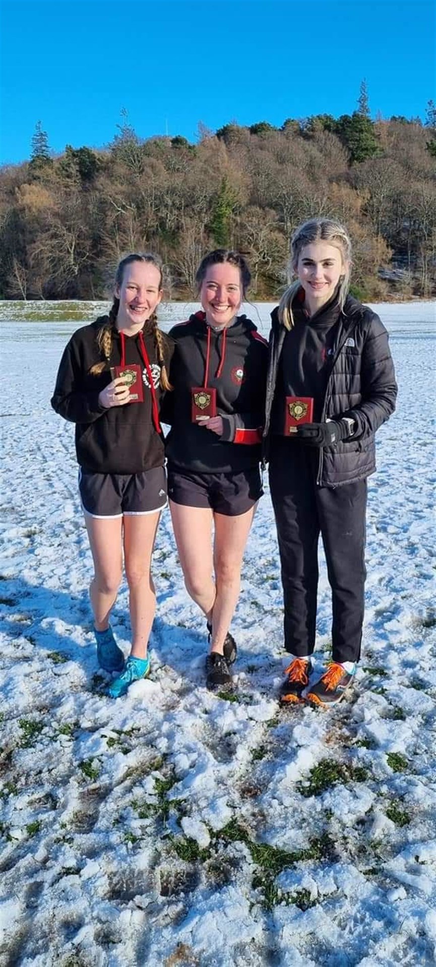 Ross County Athletics Club's Under 17 girls winning team: L-R Emily Bell, Morag Lynch and Rhiannon Ebrihem.