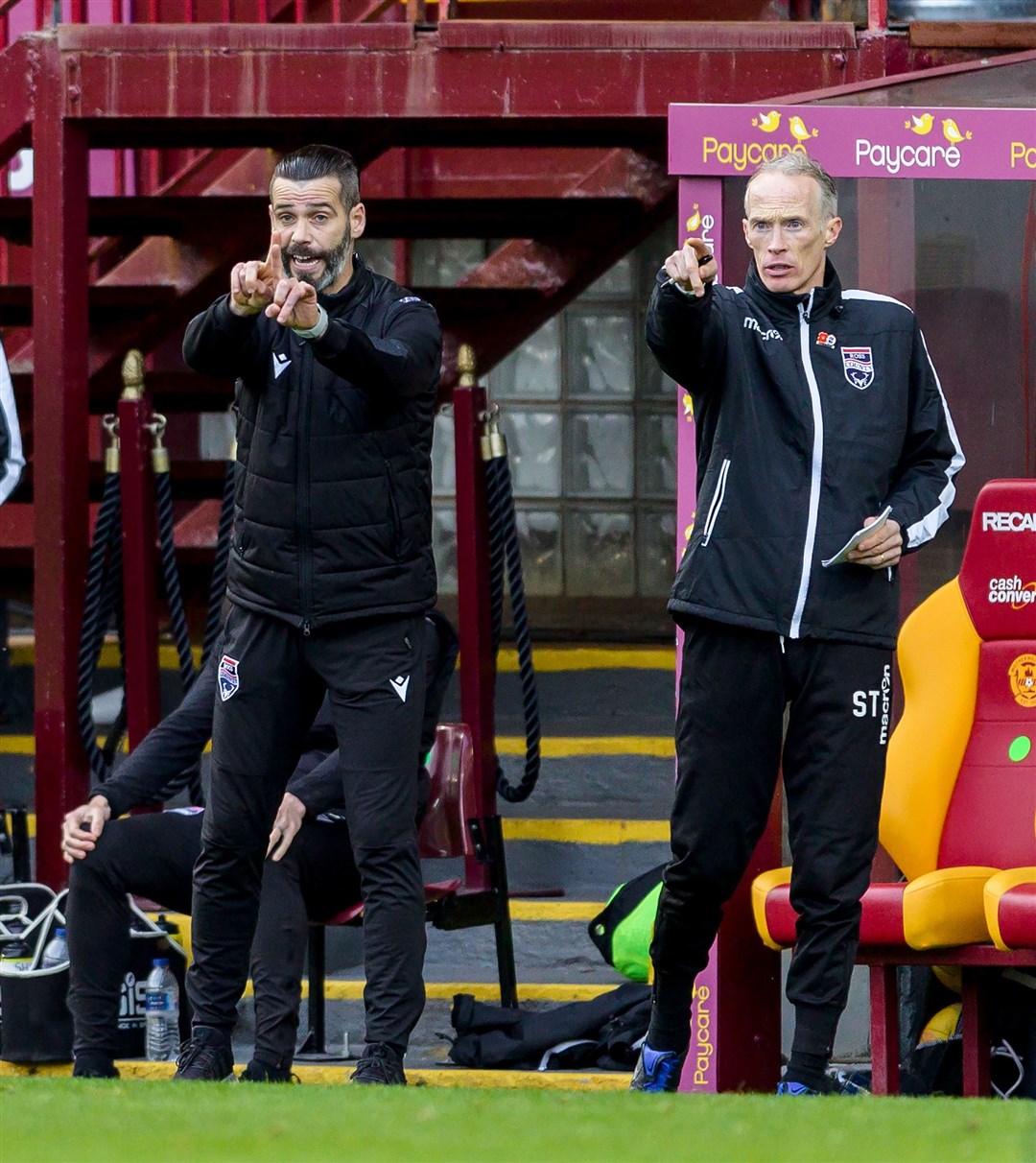 Picture - Ken Macpherson, Inverness. Motherwell(4) v Ross County(0). 24.10.19. Ross County manager Stuart Kettlewell..with goalkeeping coach Scott Thomson.