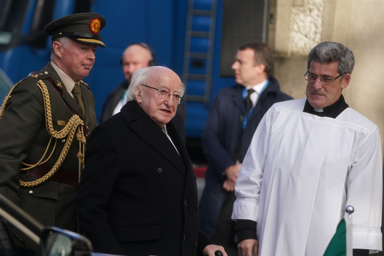 President Michael D Higgins arrives for the state funeral (Brian Lawless/PA)