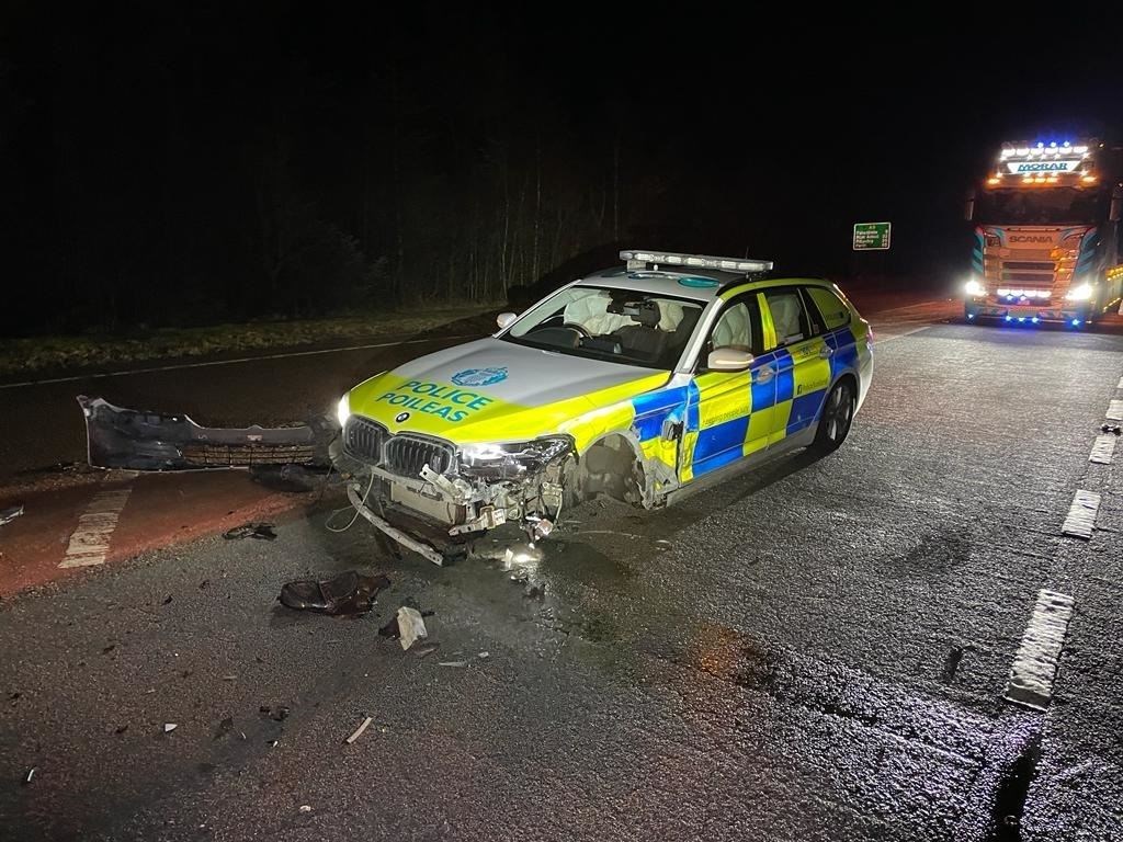 A police car was badly damaged in the drink-driving incident.