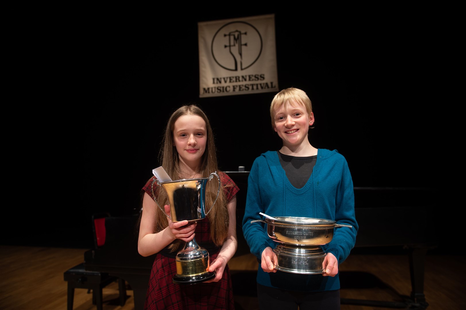 Inverness Music Festival, Premier Competition 2020. Curtis Cup Winner Violet Mathieson from Glen Hinnisdal in Skye and Elizabeth Davis Cup winner Isy Maclean from Edinbane in Skye. Picture: Callum Mackay