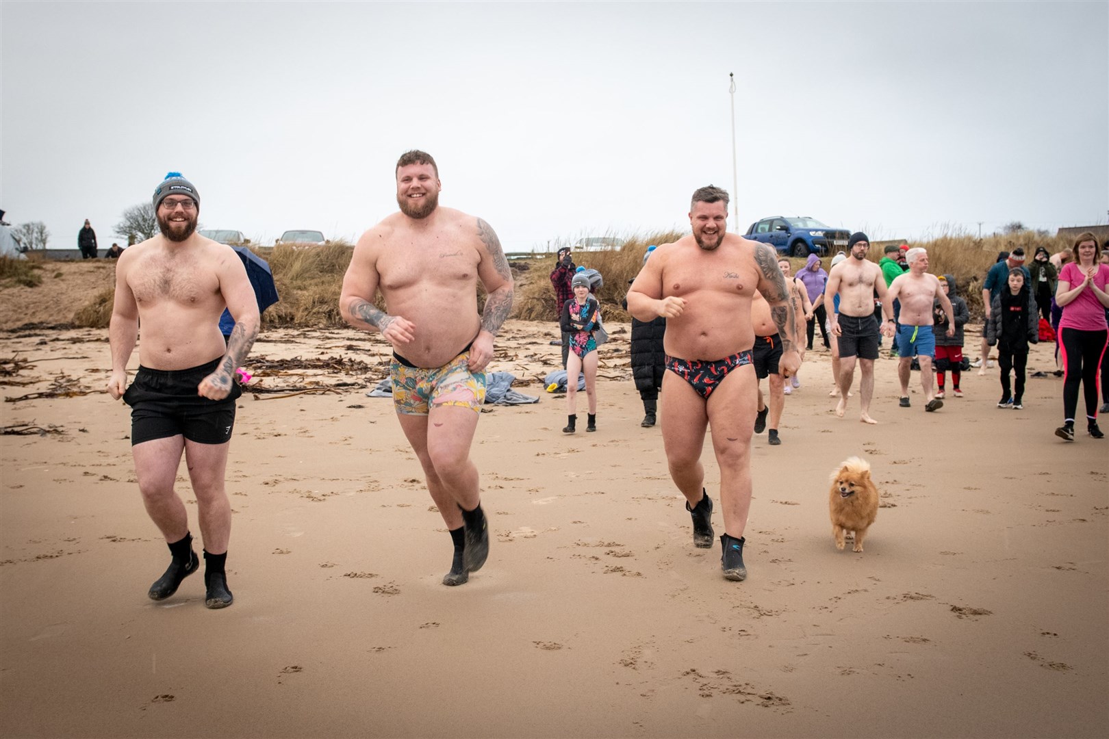 The Stoltman brothers heading for a new year dip. Picture: Callum Mackay..