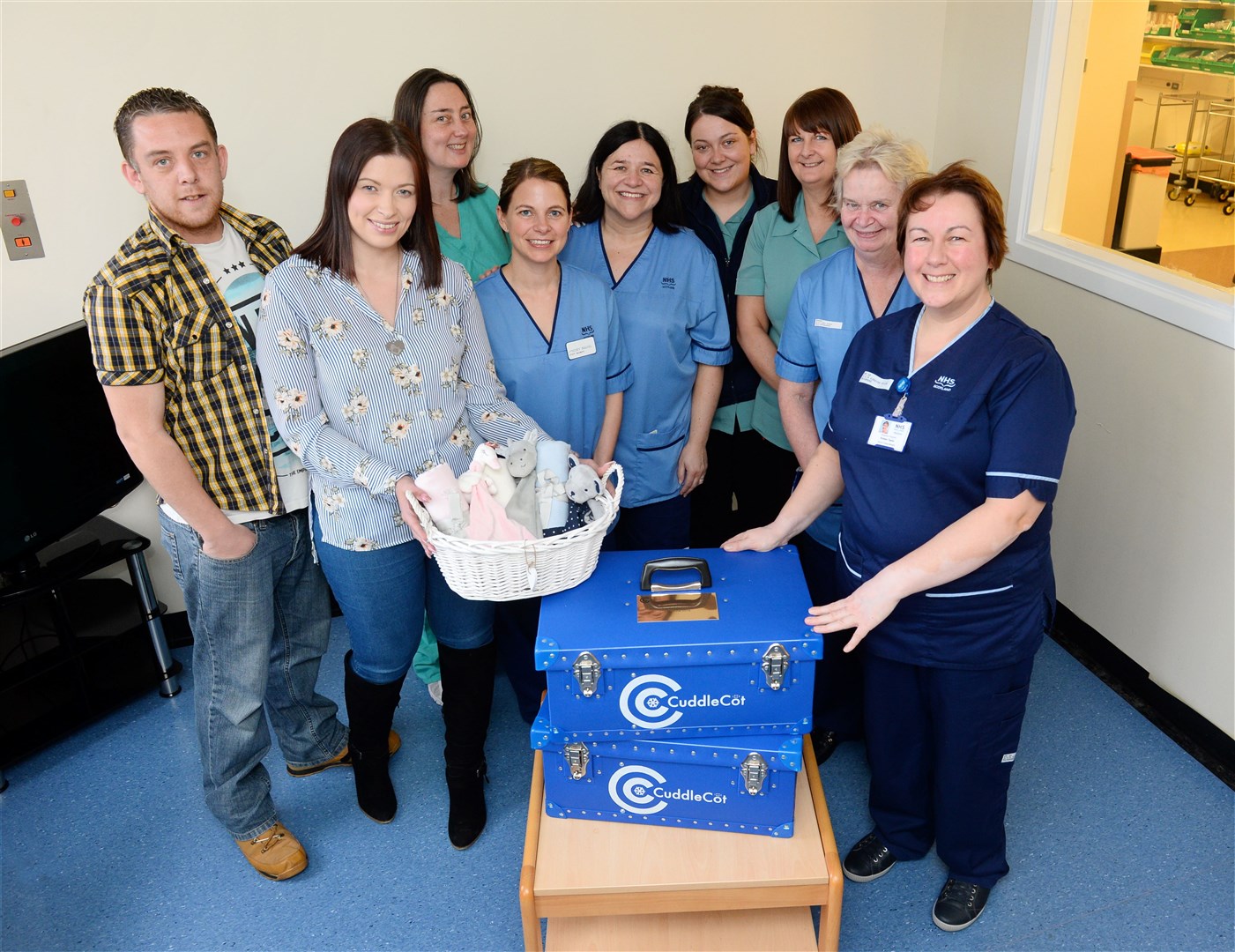 Maternity unit staff are grateful for two cuddle cots from James Gordon and Charlie Vass(left) in memory of Amelia Lily Gordon..Picture: Gary Anthony. Image No..