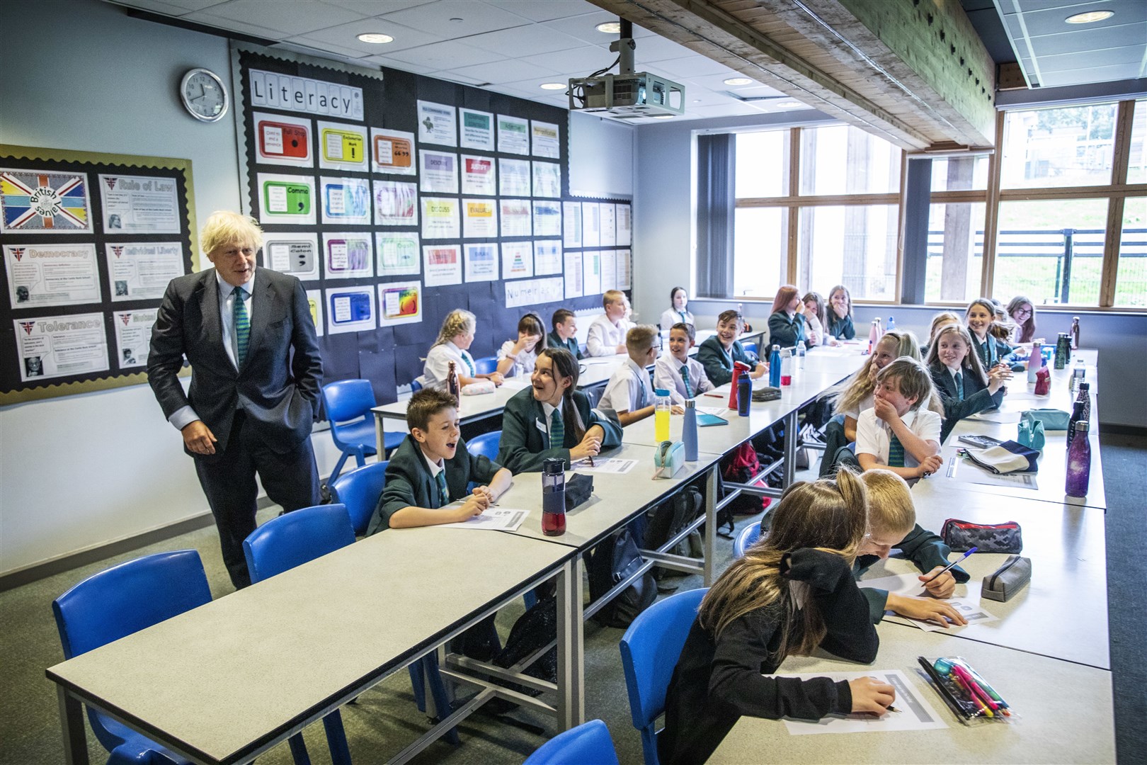 Prime Minister Boris Johnson visited Castle Rock school, Coalville, in the East Midlands (Jack Hill/The Times/PA)