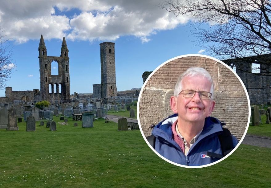 Ruins of St Andrews Cathedral were visited by John Dempster (inset).