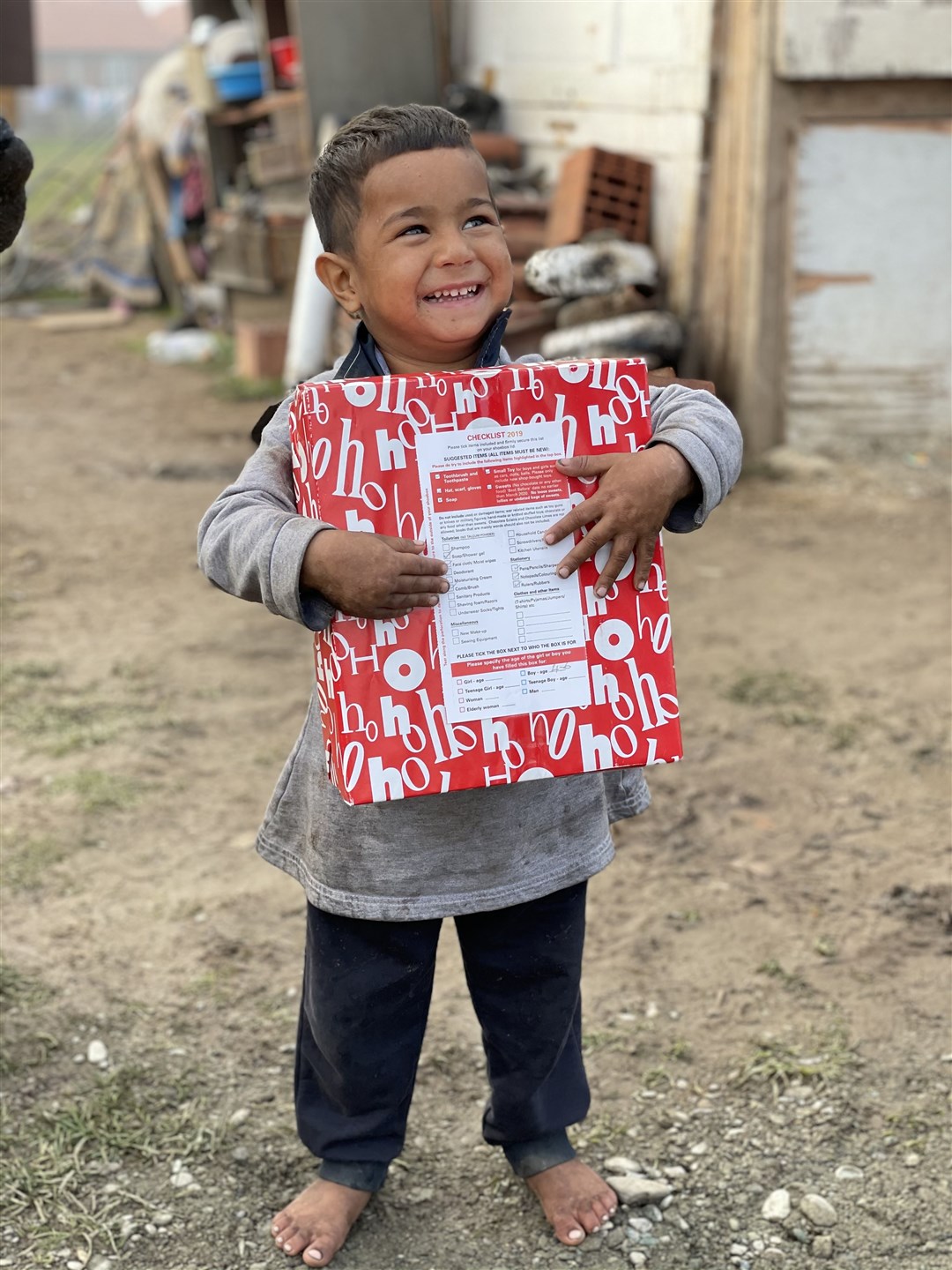Four-year-old Ismedin, in Kosovo, was delighted with his gift-filled shoebox.