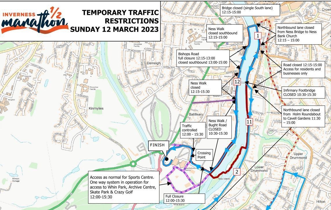 Highland Council are closing several routes around Inverness for the half marathon today.