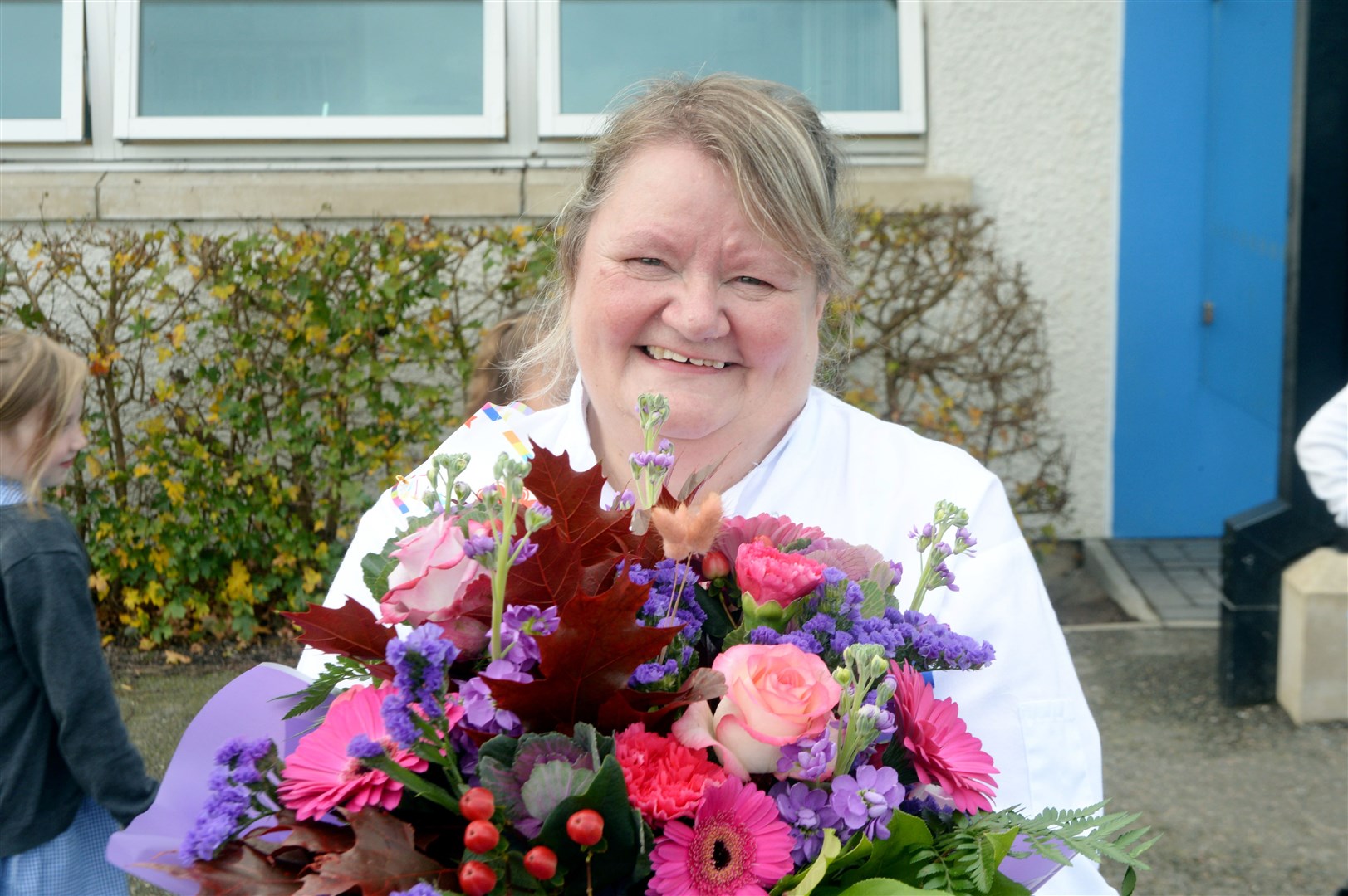 Heather Matheson with the flowers she received on her last day. Picture: James Mackenzie