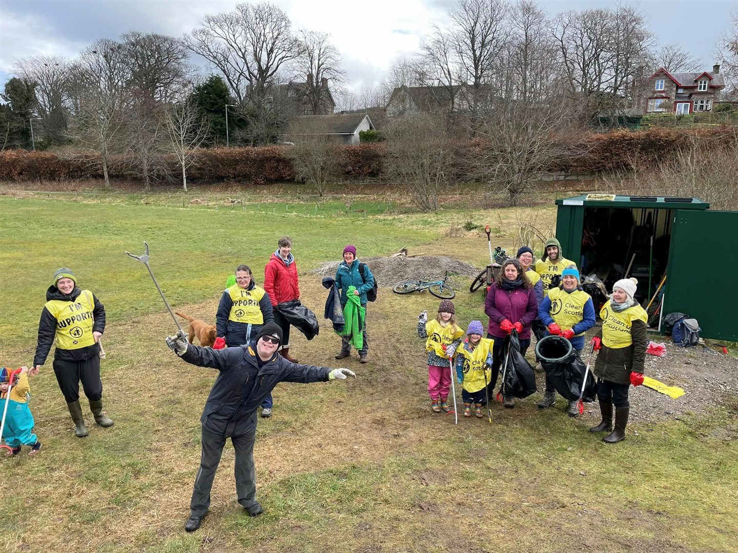 The volunteers working hard to clean-up Strathpeffer Park. Picture: Strathpeffer Station Trading.