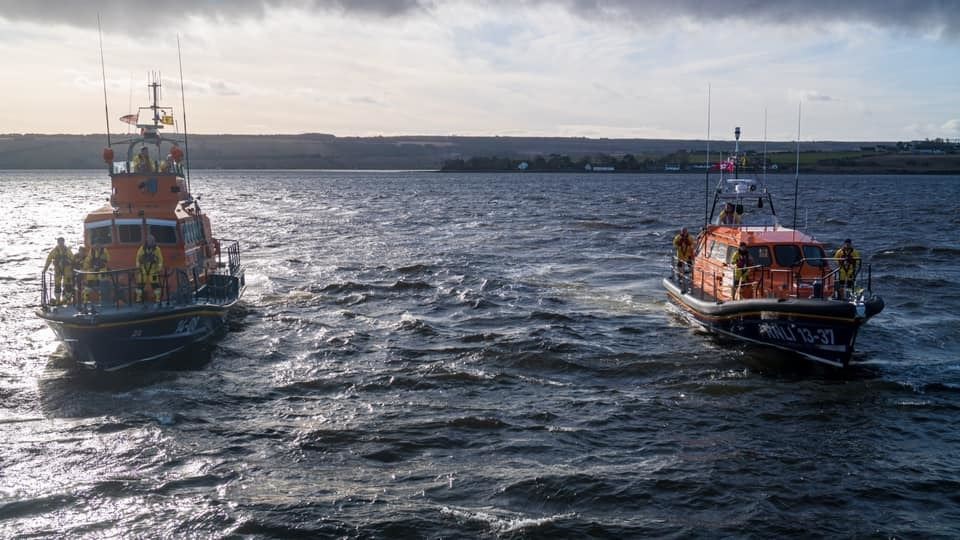 The Trent and Shannon Class lifeboats side by side in the Cromarty Firth. Picture: Michael MacDonald RNLI.