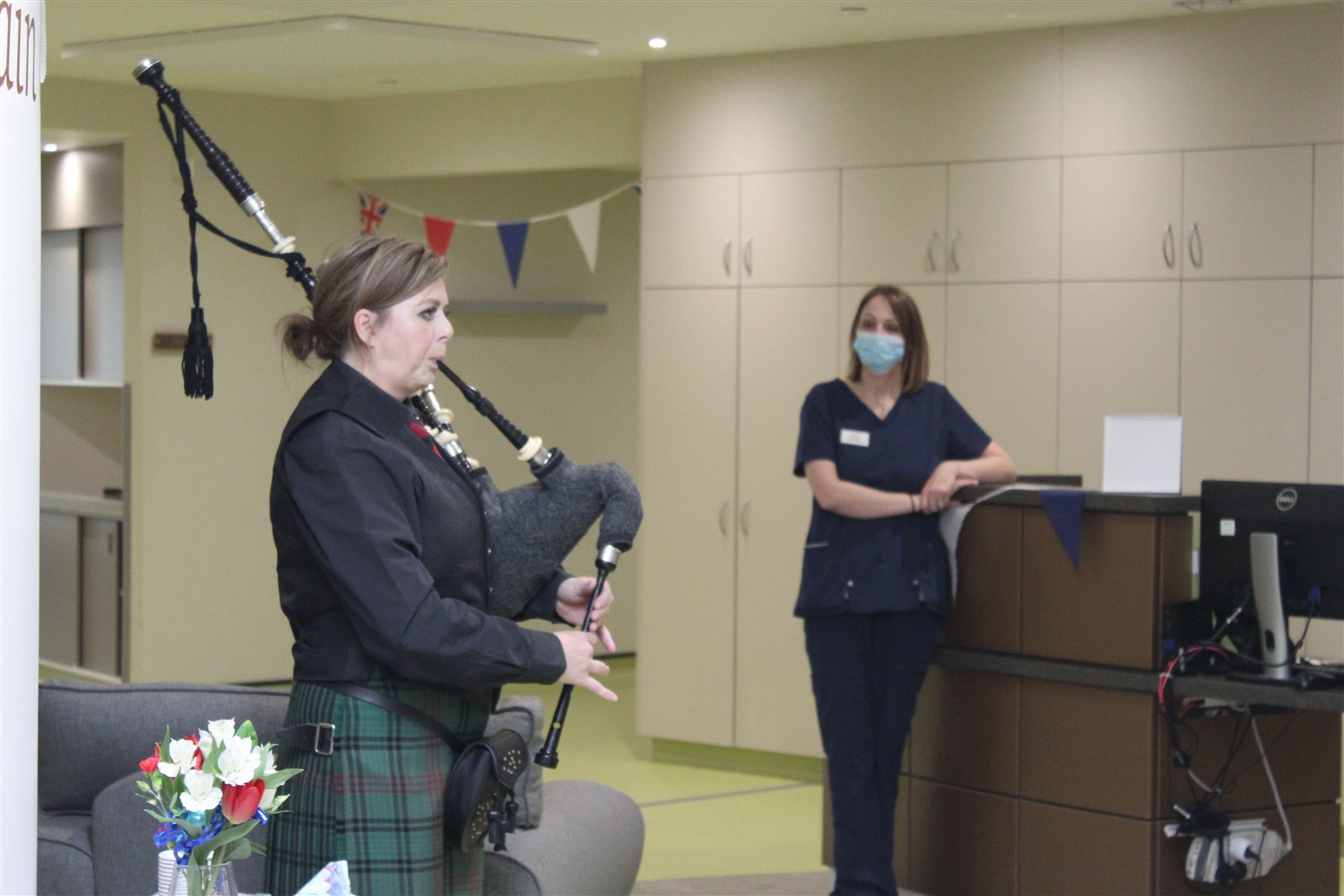 Nurse Joanna Dzialdowski played the bagpipes for the residents on the day.