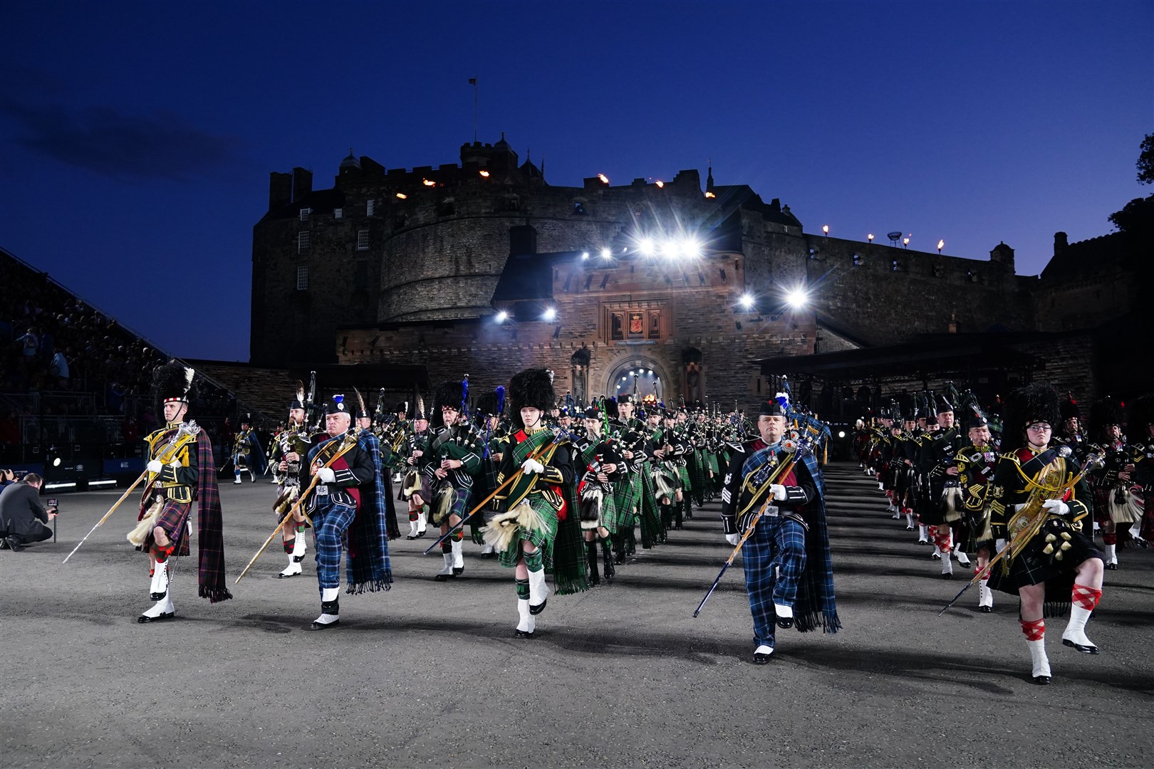 Members of the Massed Pipes and Drums taking part in the Royal Edinburgh Military Tattoo at Edinburgh Castle (Jane Barlow/PA)