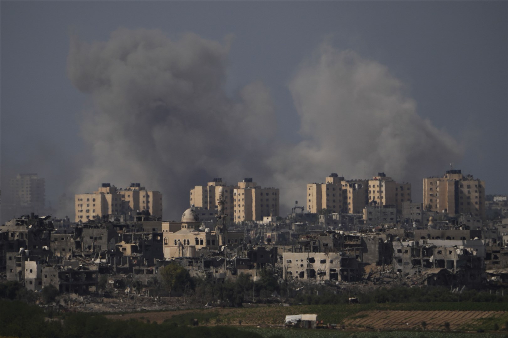 Smoke rises following an explosion in the Gaza Strip (AP Photo/Francisco Seco)