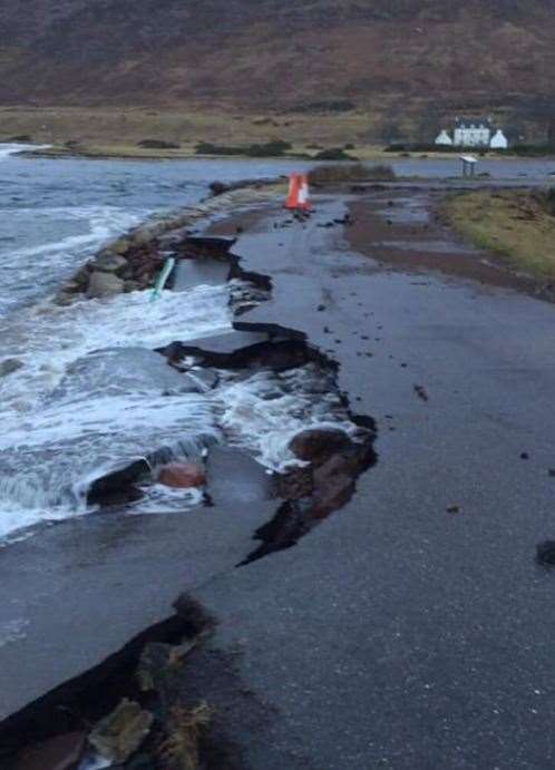 The sea pounded the road at Applecross during the height of Storm Brendan.