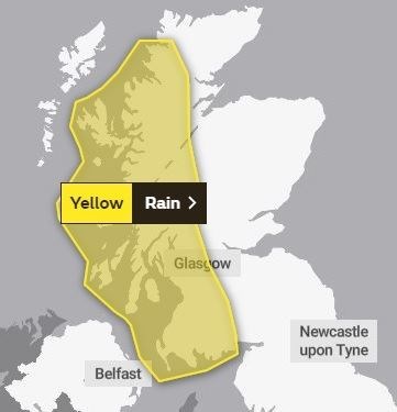 The Met Office warning comes into force at 3pm on Sunday.