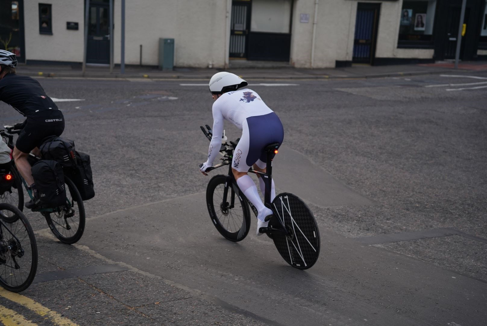 Navigating the Inverness streets as NC500 record hopeful Mark Beaumont heads out of the city.