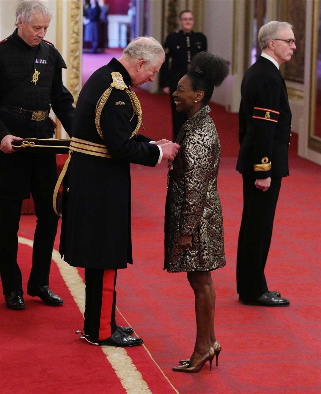 Baroness Benjamin is made a Dame Commander by the Prince of Wales in March 2020 (Yui Mok/PA)