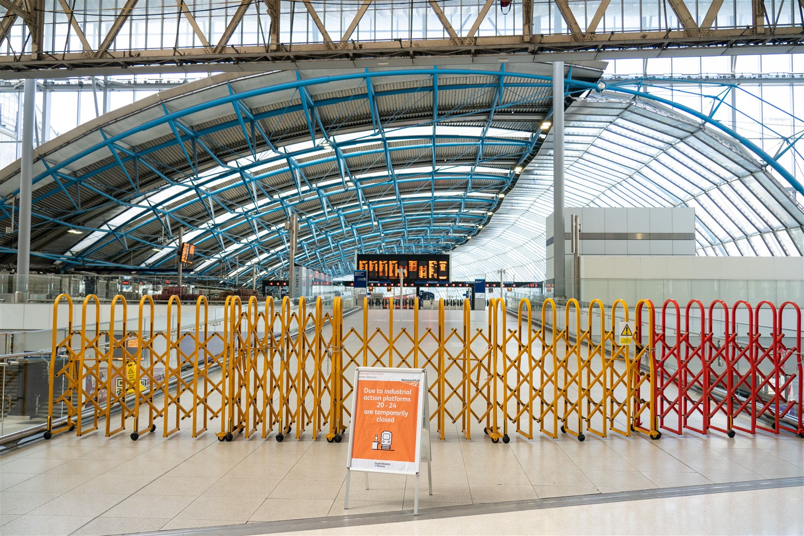 Closed platforms at Waterloo station, London, during the strikes (Dominic Lipinski/PA)
