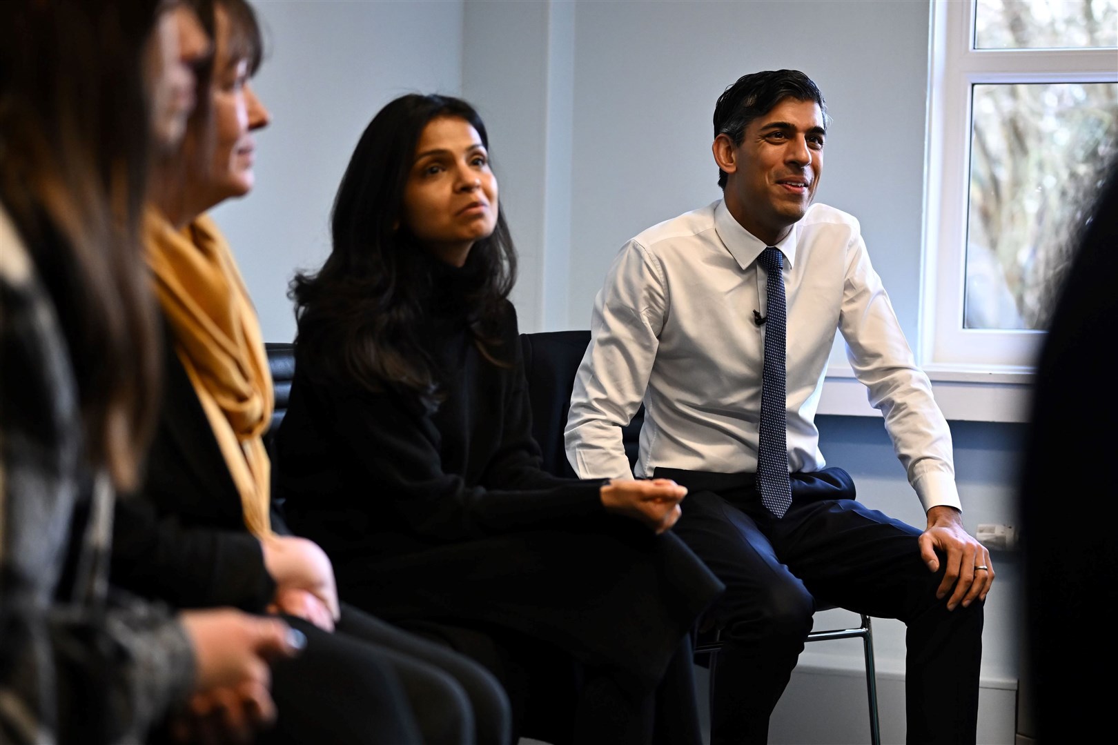 Prime Minister Rishi Sunak and his wife Akshata Murty attend a parenting workshop during a visit to a family hub in St Austell, central Cornwall (Ben Stansall/PA)