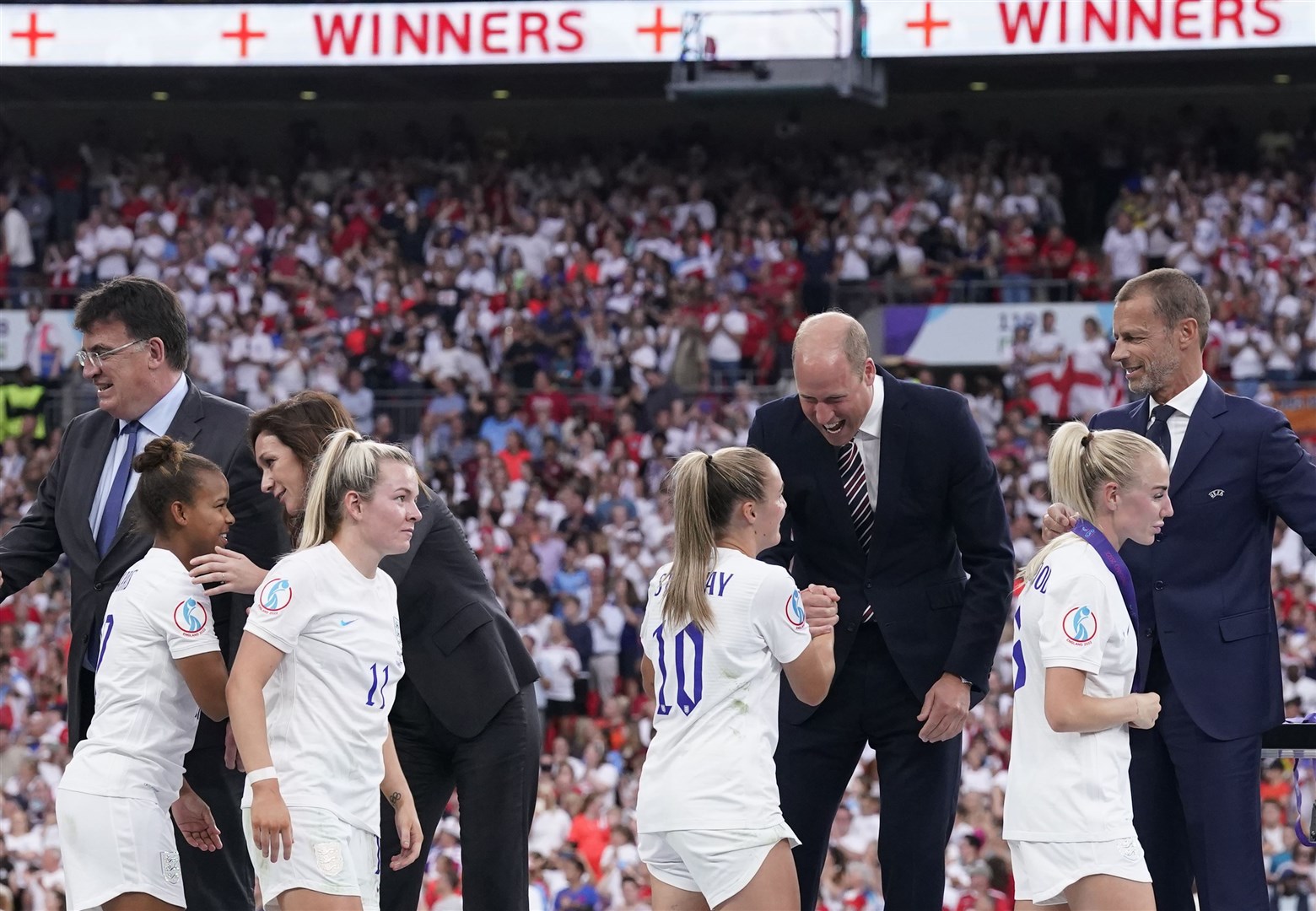William handing out medals following England’s Euro 2022 victory over Germany (Danny Lawson/PA)